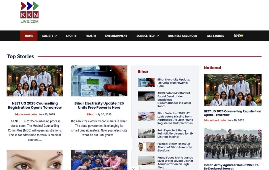 Screenshot of a News Website KKNLIVE.COM