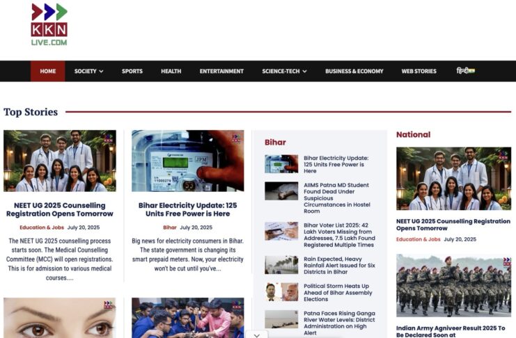 Screenshot of a News Website KKNLIVE.COM